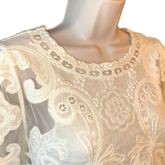 Sea NY Lysa Embroidery long Sleeve Dress Cream - Picture 10 of 17